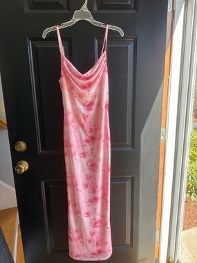 Pink Floral Slip Dress - Elegant Cowl Neck